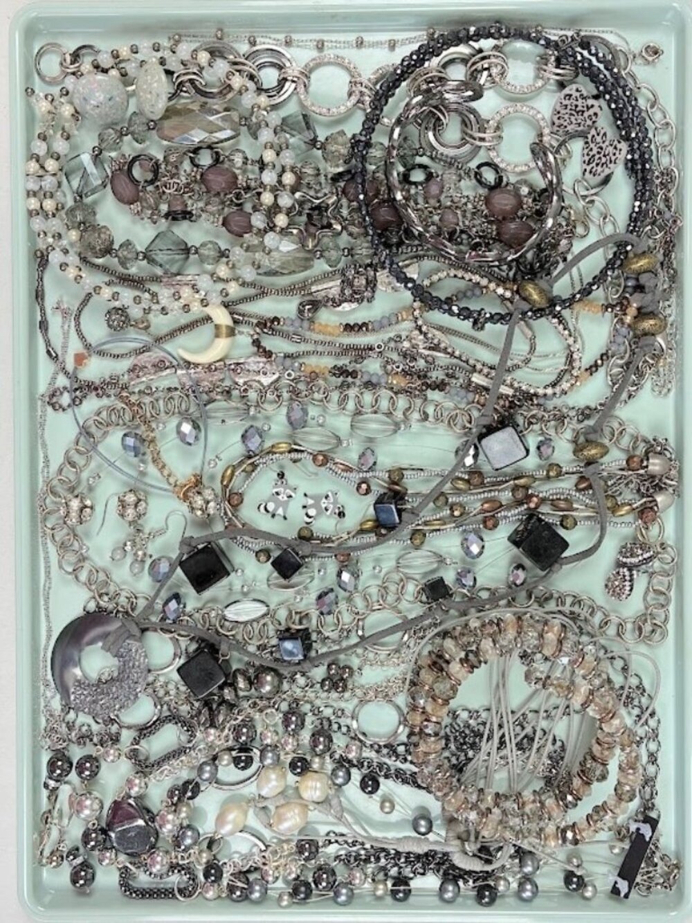 Jewelry Lot Shades of Gray Wearable Costume Craft Gift Resell 31 Pcs. 20 ozs.